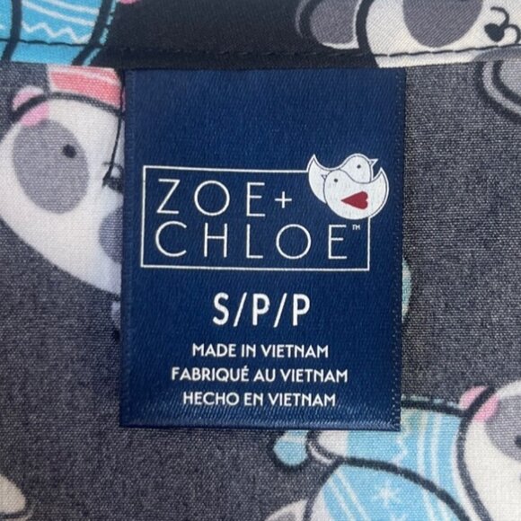 Zoe Chloe Panda Print Scrub Top Shirt Womens Small New Black Multicolor - Picture 6 of 10